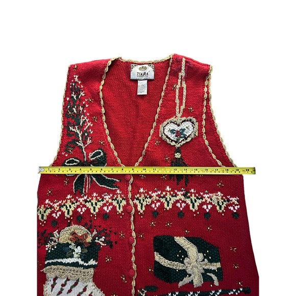 Vintage Christmas Sweater Vest Womens Large Beaded Embroidery Button Up Knit - Picture 8 of 10